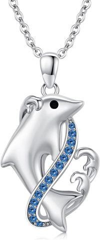 wholesale 925 Sterling Silver Blue Crystal Dolphin Pendant Necklace for Women Ocean Animal -Sea Dolphin