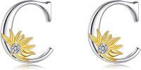 wholesale Sterling Silver Sunflower Initial Alphabet Letter Script Name Stud Earrings for Women-Initial C