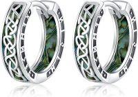 wholesale 925 Sterling Silver Celtic Knot Abalone Shell Inlay Huggie Earrings Norse Viking s for Men & Women-14MM A-Celtic