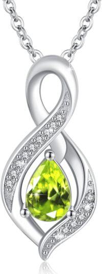 wholesale 925 Sterling Silver Infinity Birthstone Teardrop Pendant Necklace for Women-August