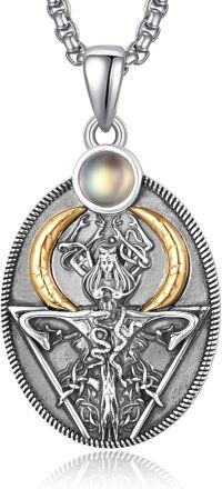 wholesale 925 Sterling Silver Onyx Witch's Knot Tetragrammaton Hecate Lilith Pendant Necklaces for Women Gothic Triple Moon Goddess Jewelry 36 Chain-A-Triple Moon Goddess