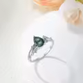 TOUPOP Sterling Silver Moss Agate Ring Set For Women-0-4