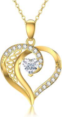 wholesale 14K Gold Heart-Shaped Pendant Necklace with Cubic Zirconia Stones - 18 Inches Chain Length-Celtic Heart