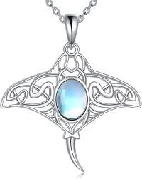 wholesale 925 Sterling Silver Blue Moonstone Manta Ray Pendant Necklace-Manta Necklace