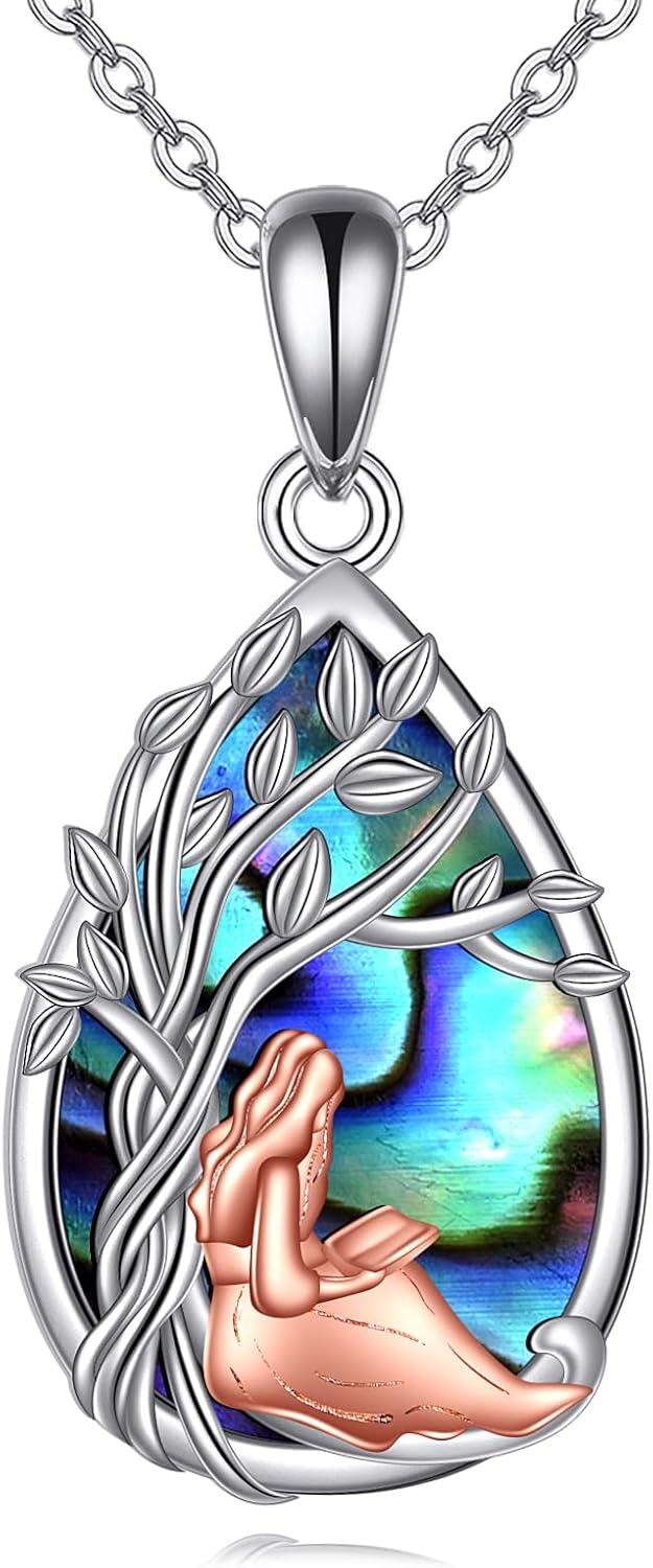  Sterling Silver Abalone Shell Tree of Life Necklace -0-1