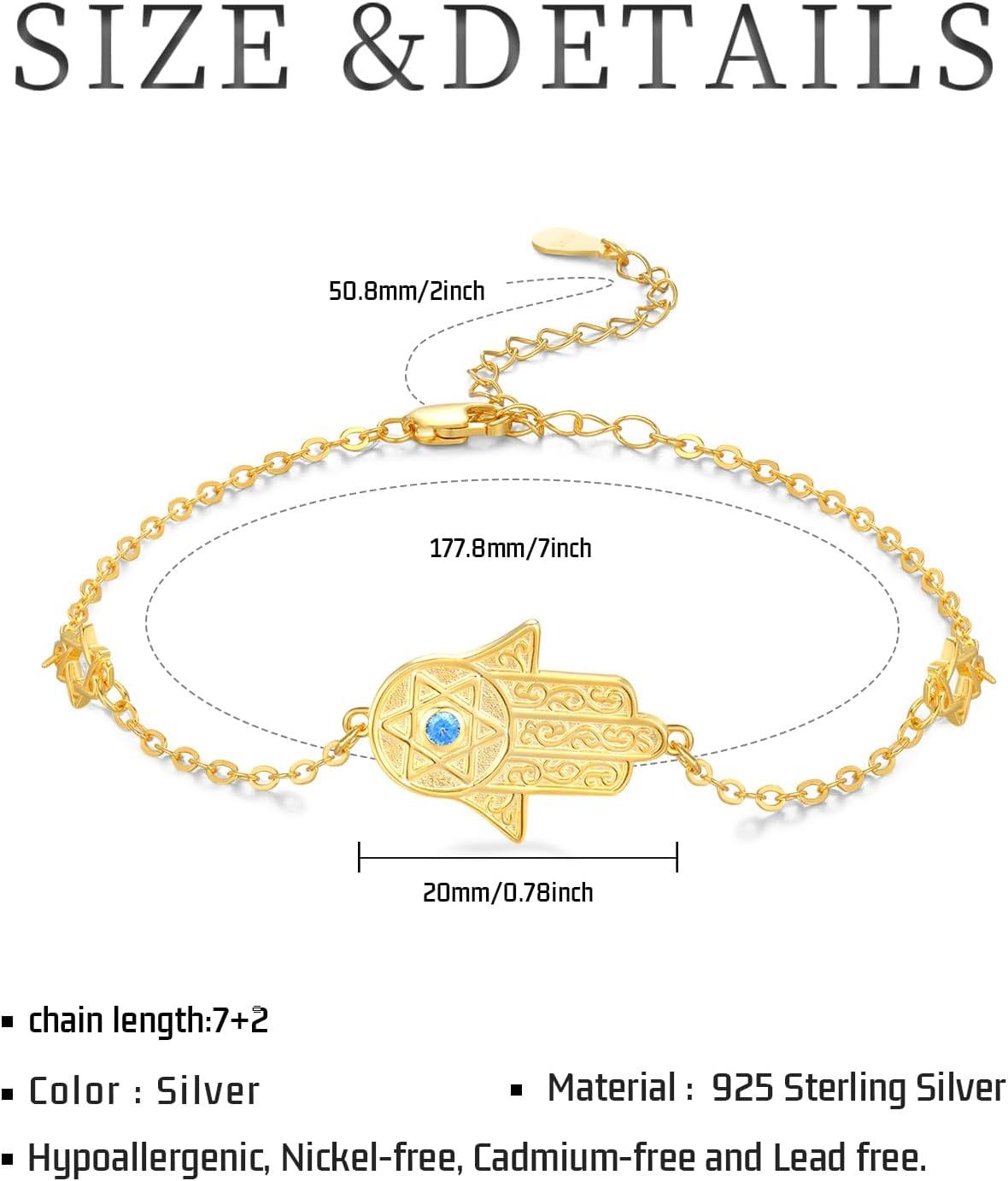 wholesale Gold 925 Sterling Silver Hamsa Evil Eye Celtic Cross Adjustable Egyptian Protective Bracelet for Women-0-5