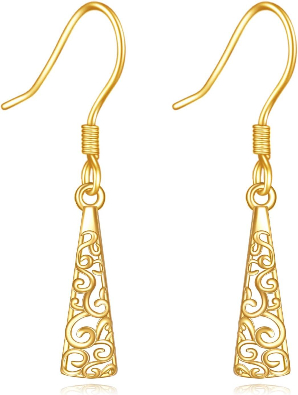 wholesale 18K Gold Spiral Vine Triangle Drop Leverback Earrings-0-0