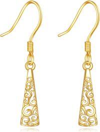 wholesale 14K Gold Spiral Vine Triangle Drop Leverback Earrings-Filigree3