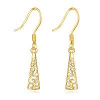 wholesale 14K Gold Spiral Vine Triangle Drop Leverback Earrings-Filigree3