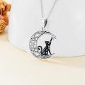 wholesale 925 Sterling Silver Crescent Moon Star Black Cat Necklace Pendant Jewelry for Women Girls Gifts 48cm Chain Length-0-4