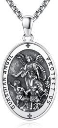 wholesale 925 Sterling Silver Guardian Angel Protect Us Religious Medal Necklace Pendant-0-0