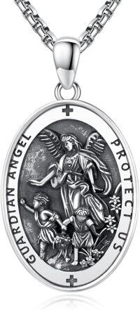wholesale 925 Sterling Silver Guardian Angel Protect Us Religious Medal Necklace Pendant-34a-Guardian Angel-34a-Guardian Angel