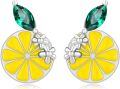 wholesale 925 Sterling Silver Lemon Slice Drop Earrings with Green Crystal Accents for Women's Fashion  Ideas-0-0