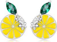 wholesale 925 Sterling Silver Lemon Slice Drop Earrings with Green Crystal Accents for Women's Fashion  Ideas-Lemon Slice
