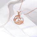 wholesale 925 Sterling Silver Rose Gold & White Fox Family Heart Pendant Necklace for Women-0-2