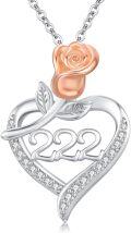 wholesale 925 Sterling Silver Heart with Rose and Angel Number Pendant Necklace-0-0