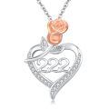 wholesale 925 Sterling Silver Heart with Rose and Angel Number Pendant Necklace-0-0