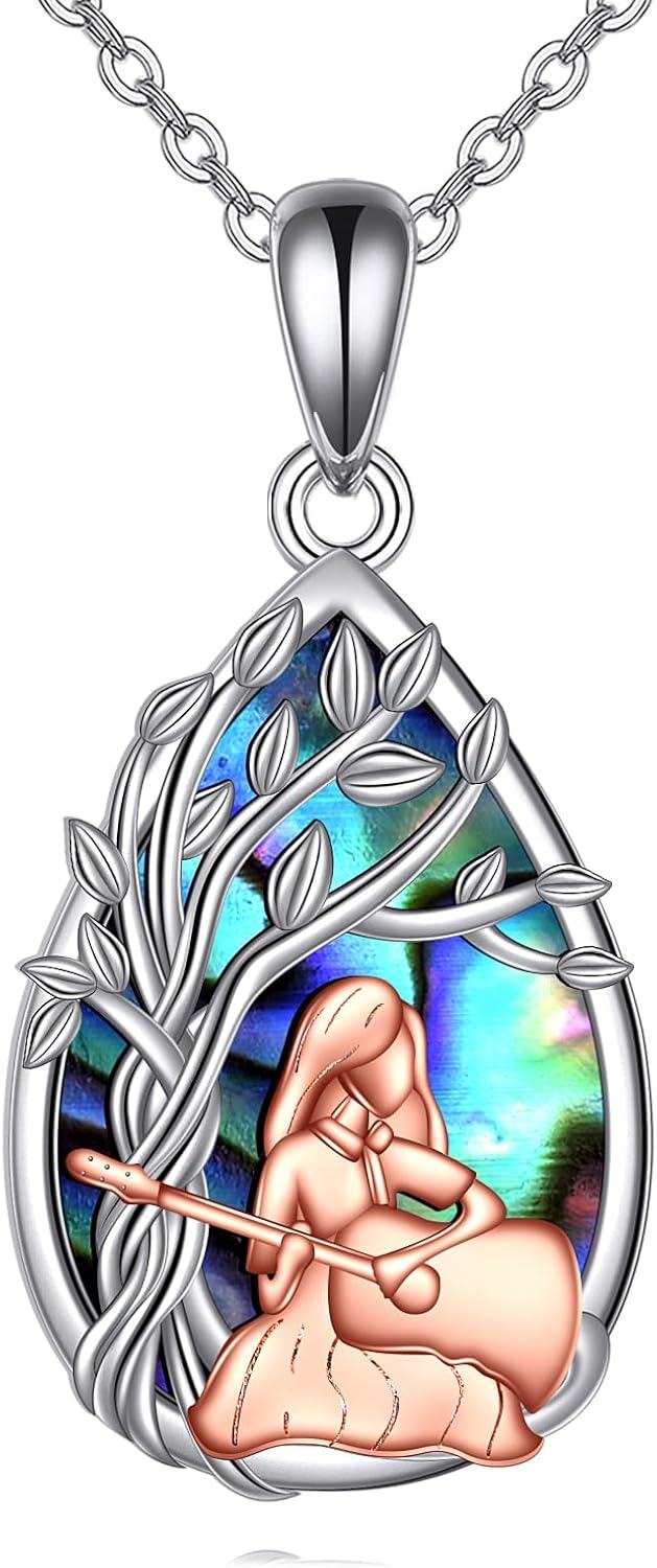  Sterling Silver Abalone Shell Tree of Life Necklace -Guitar