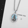 wholesale 925 Sterling Silver Turquoise St Dympna Catholic Patron Saint Medal Necklace Pendant Amulet-0-2