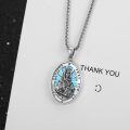 wholesale 925 Sterling Silver Turquoise St Dympna Catholic Patron Saint Medal Necklace Pendant Amulet-0-2