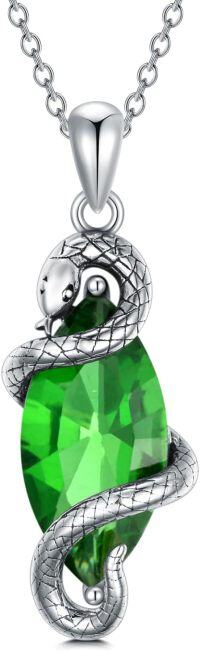 wholesale Sterling Silver Birthstone Vintage Snake Pendant Necklace 12 Months Jewelry Gifts for Women-Emerald Green