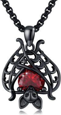 wholesale 925 Sterling Silver Red Crystal Bat Pendant Gothic Necklace for Women and Men Halloween Gift-Openwork Wing-Black