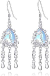 wholesale 925 Sterling Silver Blue Opalite Teardrop Tree of Life Dangle Earrings-Thread Moonstone Dangle