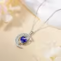 TOUPOP Sterling Silver Sapphire Moon Star Pendant Necklace-0-4