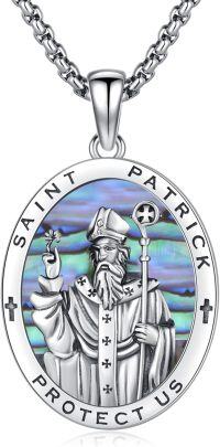 wholesale Sterling Silver Archangel Medals St Pendant Necklace for Men Women-73-St Patrick(oval abalone shell)