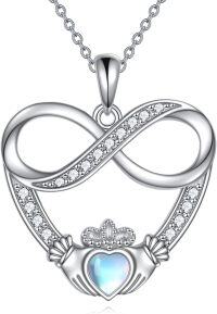 wholesale 925 Sterling Silver Heart-Shaped Infinity Claddagh Pendant Necklace with Blue Opal Stone - Valentine's Day Gift for Her-Moonstone