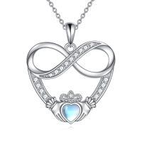 wholesale 925 Sterling Silver Infinity Heart Claddagh Pendant Necklace With Moonstone-Moonstone