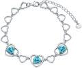 wholesale 925 Sterling Silver & Blue Zirconia Heart Birthstone Bracelet for Women, Hypoallergenic Gift-0-0