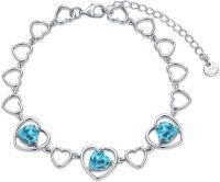 wholesale 925 Sterling Silver & Blue Zirconia Heart Birthstone Bracelet for Women, Hypoallergenic Gift-Dec -Zirconia Blue