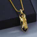 wholesale 925 Sterling Silver Gold Plated Saint Pendant with Black Onyx Stone and Religious Figure Charm Necklace for Men Women 24 Chain-0-1