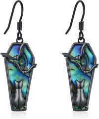 wholesale 925 Sterling Silver Gothic Coffin Dangle Earrings with Spiders and Cats - Halloween Gifts for Women-Black Cat