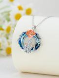 wholesale S925 Sterling Silver & 14K Rose Gold Plated Rose Flower Mother Necklace with Blue Crystal, Gift for Mom-0-4