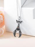 wholesale 925 Sterling Silver Black Enamel Gothic Bat Pendant Necklace with Red Crystal Gemstone for Women Girls Gifts (Bat)-0-3