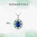 wholesale 925 Sterling Silver White Gold Plated Oval Sapphire & Emerald Halo Pendant Necklace-0-2