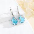 wholesale 18K White Gold Plated 925 Sterling Silver Blue Crystal Leaf Dangle Earrings with Leverback Clasp-0-2