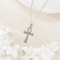 wholesale 925 Sterling Silver Egyptian Ankh Cross Pendant Necklace with Greek Key Design-0-2