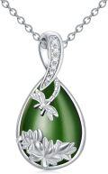 wholesale 925 Sterling Silver Green Jade Pendant Necklace with Lotus Flower and Dragonfly Charm Gift for Women Mother's Day-0-0