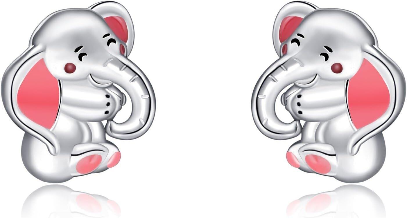 Sterling Silver Animal Earrings Horse Bee Llama Owl Jellyfish Parrot Bunny Duck Penguin Flamingo Paw Print Panda Dolphin Hummingbird for Mom-Elephant Stud-Elephant Stud