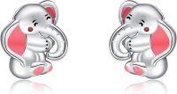 wholesale 925 Sterling Silver Elephant Stud Earrings with Pink Enamel Accents for Women Girls-Elephant Stud-Elephant Stud