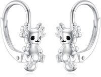 wholesale 925 Sterling Silver Dinosaur Stud Hoop Earrings for Women Girls Kids 3D Cute Cartoon Charm  Set of 4 Pairs-axolotl