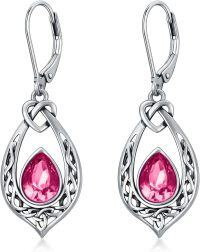 wholesale Sterling Silver 8 6mm Simulated Birthstone Celtic Knot Dangle Earrings-Pink