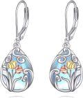 wholesale 925 Sterling Silver Teardrop Moonstone Earrings with Tulips and LavenderForgetMeNot Design-0-0