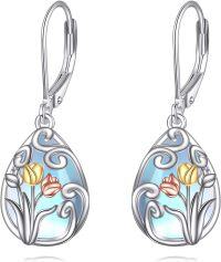 wholesale 925 Sterling Silver Teardrop Moonstone Earrings with Tulips and LavenderForgetMeNot Design-Tulip