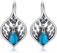 wholesale 925 Sterling Silver Turquoise Peacock Drop Earrings for Women Girls Gift Boxed-Peacock - Turquoise