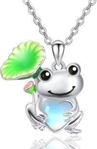 wholesale 925 Sterling Silver Green Leaf Heart Frog Pendant Necklace-Frog