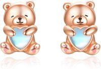 wholesale 925 Sterling Silver Teddy Bear Heart Moonstone Stud Earrings for Women Hypoallergenic -Teddy Bear